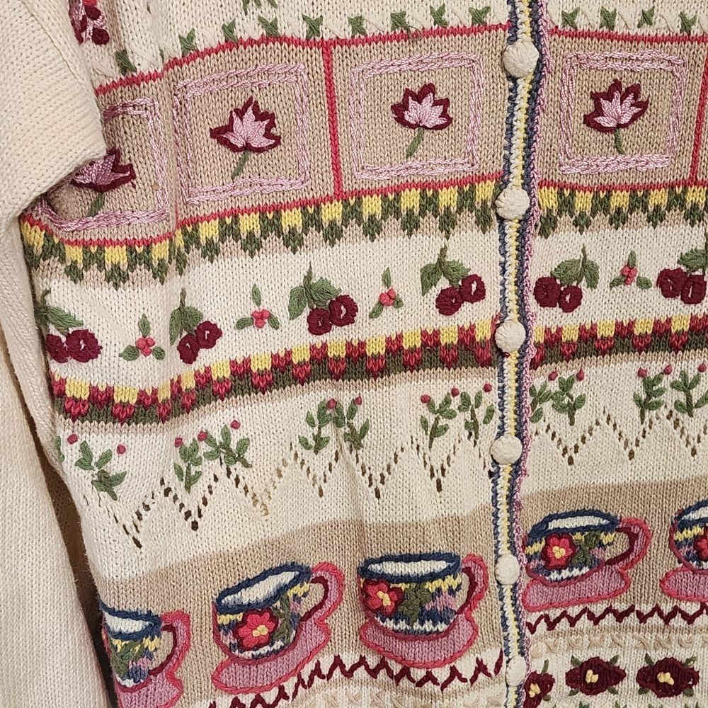 Vintage Sweater Cardigan M Button Up Embroidered Fair Ilse Cottage Country - Picture 3 of 9